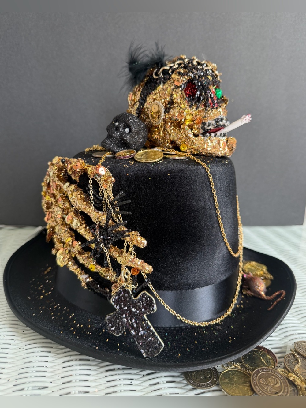 Black and Gold Pirate Treasure Top Hat Halloween Mardi Gras burning man Costume